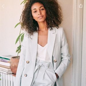 Sezane Christie Jecket in Ecru Blue Stripes- Size 36